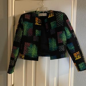 Doncaster Womens Size 6 Multicolor Long Sleeve Artsy Vintage Quilted Crop Jacket